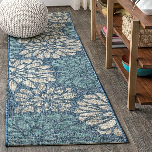 Vista 8 de JONATHAN Y Alfombra Corredor de Tejido Texturizado Floral para Interiores y Exteriores 2X8 Marrón/Crema, Zinnia Moderna para Patio Trasero, Patio