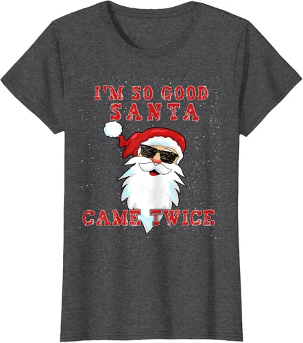 Vista 7 de Camiseta de Navidad para mujer con texto en inglés «I'm So Good Santa Came Twice» Negro