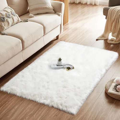 Vista 13 de Ciicool Alfombras de Piel de Oveja Sintética Suaves Alfombra de Piel Sintética Suave Beige Alfombra Esponjosa Funda para Silla y Sofá Alfombra