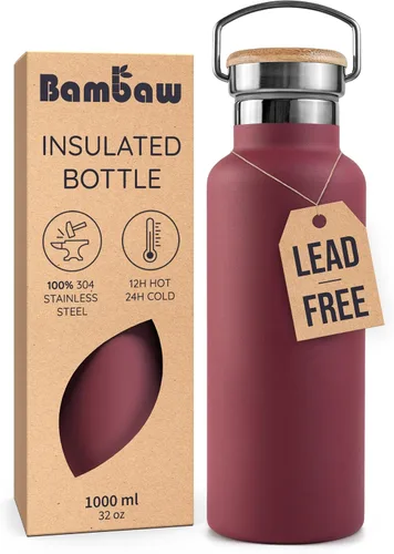 Vista 45 de Bambaw Botella de agua de acero inoxidable de 12 onzas, azul Egeo, 350 ml, de doble pared aislada, a prueba de fugas, apta para lavavajillas, sin