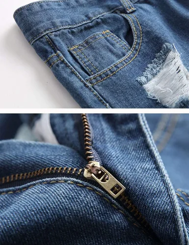 Vista 3 de Nutriangee Pantalones de mezclilla ajustados para hombre con agujeros rasgados desgastados ajustados
