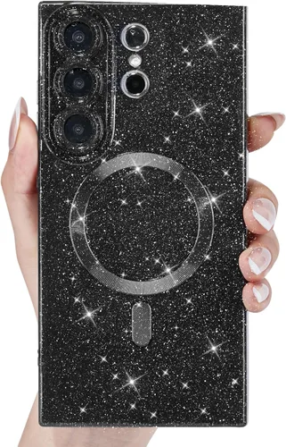 Vista 39 de Svanove Funda magnética con purpurina para Samsung Galaxy S22, compatible con Magsafe Cute, brillante, brillante, estética, dura y brillante