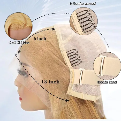 Vista 5 de Peluca Bob Rizada Rubio Miel de Cabello Humano de 16 pulgadas 13x6 HD Sin Pegamento Encaje Frontal Rubio Miel Onda Profunda Rizada Listas para Usar