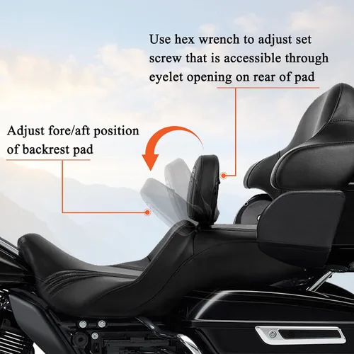 Vista 3 de FOVPLUE Respaldo Ajustable para Pasajero, Almohadilla Desmontable para Respaldo del Conductor Enchufable con Kit de Montaje para Harley Touring