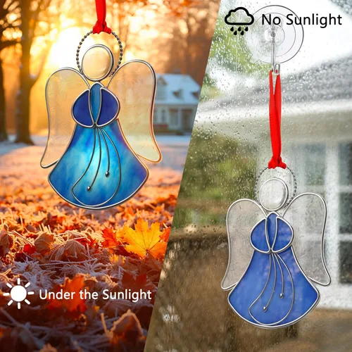 Vista 9 de Atrapasoles de Vidrio Emplomado para Ventanas Colgantes de Ángel Azul Adorno Personalizado de Metal Regalos Decorativos para Mamá Abuela Amiga
