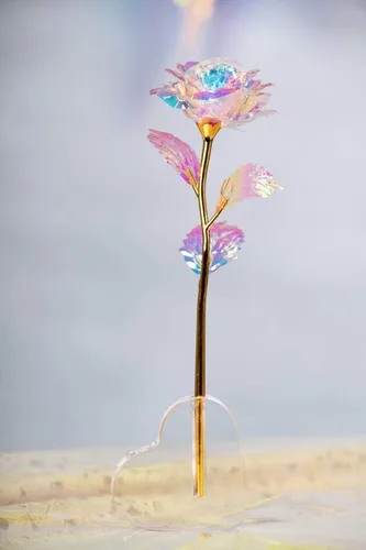 Vista 7 de Rosa de oro de 24 quilates/flor artificial colorida con soporte de rosa/rosa eterna caja de regalo de lujo para Navidad/cumpleaños/día del mes