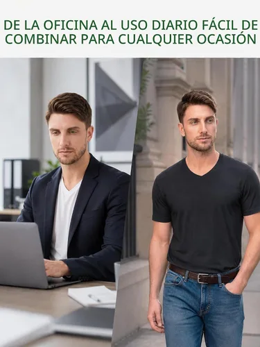 Vista 6 de DAVID ARCHY Camiseta interior de rayón de bambú con cuello en V que absorbe Paquete de 5 Negro - Cuello en V