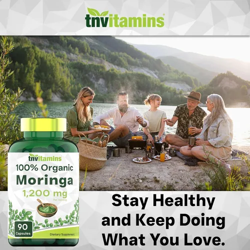 Vista 7 de tnvitamins Cápsulas de polvo de moringa orgánica: 1,200 mg por porción, 90 unidades Suplemento superalimenticio para energía y vitalidad* Hoja
