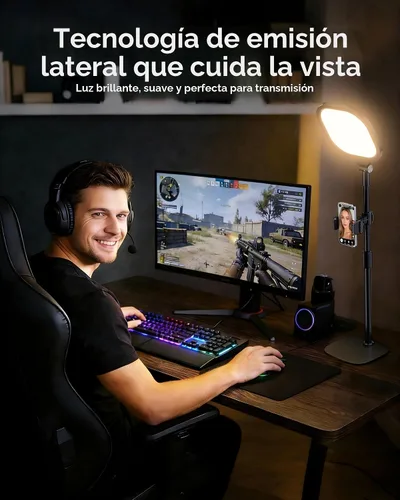 Vista 5 de Iluminación de videoconferencia para reuniones de zoom, anillo de luz para escritorio con soporte flexible, 30 modos de luz, iluminación de zoom