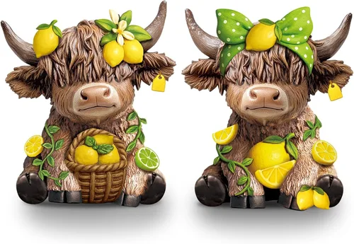 Vista 13 de Wesiti 2 figuras de vaca de las tierras altas de béisbol, bonita estatua deportiva de resina con murciélago y pelota, regalos para fanáticos