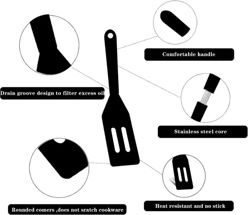Vista 4 de Mini espátula para servir brownie, espátulas de silicona flexible y antiadherente, resistente al calor, para voltear huevos en sartén pequeña