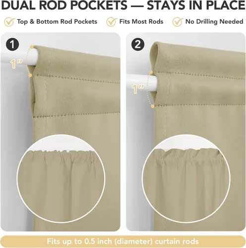 Vista 3 de Deconovo Cortina opaca para puerta de vidrio y luces laterales, panel de privacidad con aislamiento térmico con doble bolsillo para barra y Beige