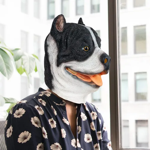 Vista 2 de PartyHop Pitbull - Máscara de látex para perro, máscara de cabeza completa, disfraz para fiesta de disfraces de Halloween