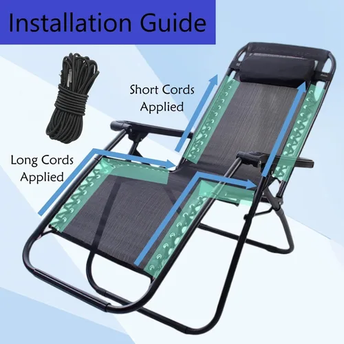 Vista 4 de Cable de repuesto para silla de gravedad cero, paquete de 4, cordón elástico para silla antigravedad, silla reclinable de patio, silla elástica