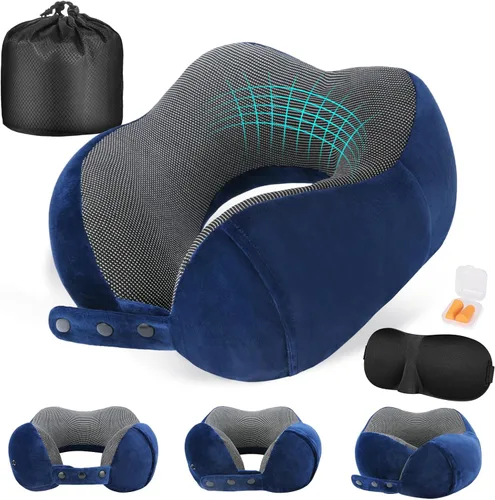 Vista 14 de Cirorld - Almohada de cuello para viajes, almohadas de viaje para aviones, 100% espuma viscoelástica para cuello, almohada de vuelo ajustable