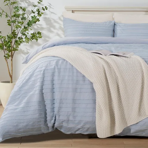 Vista 26 de NEXHOME PRO Funda de edredón tamaño individual, juego de funda de edredón azul de 2 piezas, suave y ligero, 100% microfibra lavada, juego para todas