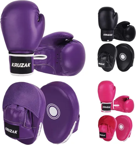 Vista 11 de Kruzak - Juego de guantes de boxeo y guantes de boxeo para kickboxing y Muay Thai MMA, kit de fitness con almohadillas de boxeo para artes marciales