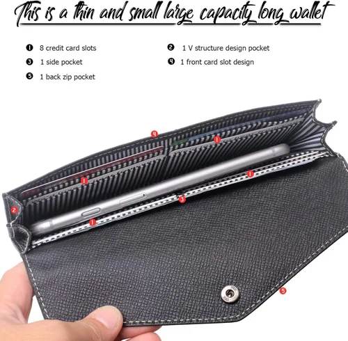 Vista 4 de Cartera de piel para mujer RFID con sobres ultrafinos