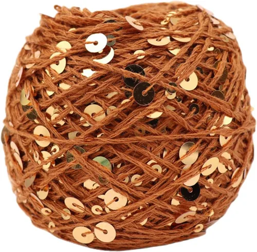 Vista 20 de Hilo de algodón de lentejuelas brillantes de 153 yardas, hilo brillante de ganchillo para diadema, gorro, tejer, suéter, tejido, puntada de Beige