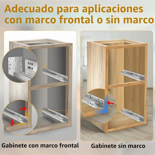 Vista 3 de Cajón de montaje inferior de cierre suave, rieles de 9 pulgadas con soporte de montaje trasero, dispositivos de bloqueo, tornillos para marco facial