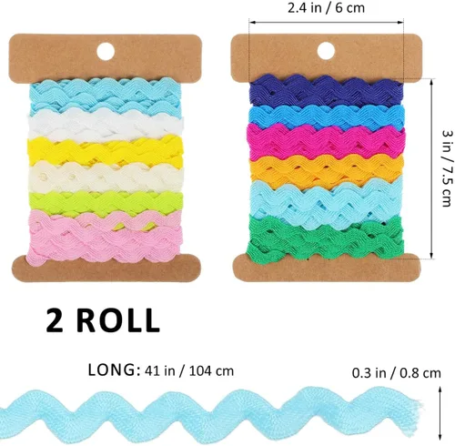 Vista 4 de Exceart Rick rac - Rollo de cinta de 0.315 in, cinta tejida para envolver costura, manualidades, boda, baby shower, fiesta, costura, decoración RIC