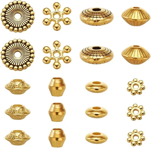 Vista 20 de Craftdady 600 cuentas espaciadoras tibetanas de 10 estilos, colores mezclados, aleación de metal, dijes para pulseras, collares, suministros