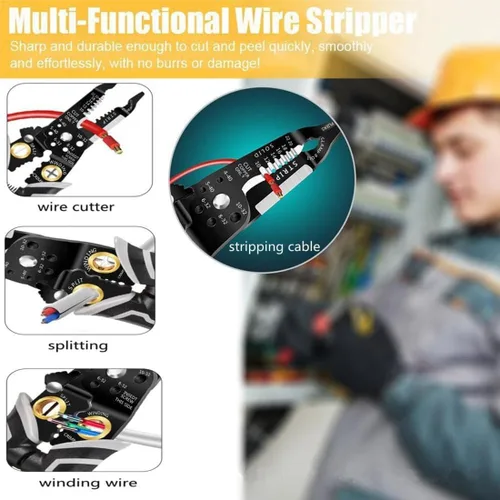 Vista 5 de Generic szhdxsy - Cortador y pelacables multifuncional, herramienta de pelacables 9 en 1, crimpadora, herramienta de cable con funciones de pelado