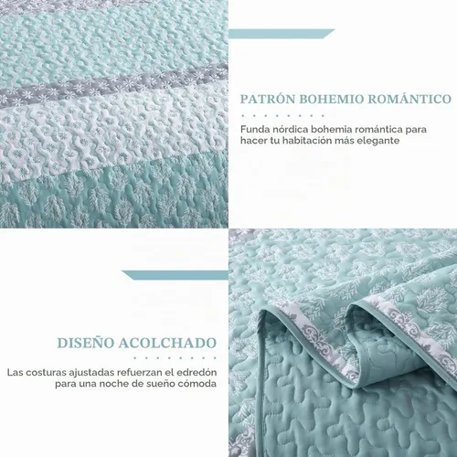 Vista 4 de Cottolester Juego de edredón Aqua tamaño Full, colcha a rayas estilo bohemio, juego de ropa de cama de microfibra ligera y suave de 3 piezas, 78"x90