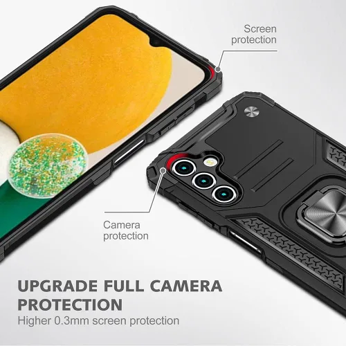 Vista 3 de HNHYGETE Funda para Samsung A13 5G, Galaxy A13 5G con protector de pantalla, soporte giratorio de grado militar de 360° (resistente), fundas Negro