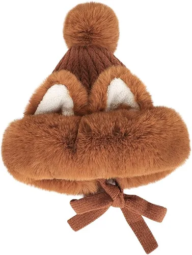 Vista 10 de Gorro de invierno de piel sintética para mujer, con orejas de gato de zorro, con orejera, pompón, sombrero de trampero de felpa cálida rusa