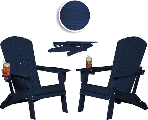 Vista 13 de Plawdlik Juego de 10 sillas plegables Adirondack con textura de madera, HDPE pesado para todo tipo de clima, juego cómodo junto a la piscina, patio
