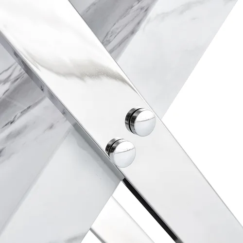 Vista 7 de Juego de mesa de comedor de mármol para mesa rectangular blanca de 6.63 pulgadas con marco de metal plateado en forma de X y 6 sillas de comedor