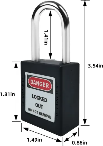 Vista 4 de Juego de 5 cerraduras de bloqueo con llave negra, 2 llaves por cerradura, candados de seguridad compatibles con OSHA para kit de etiqueta de bloqueo
