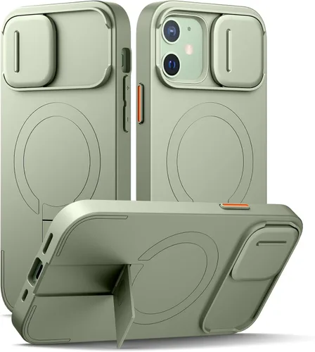 Vista 74 de SURITCH Funda para iPhone 12/12 Pro con cubierta magnética para cámara deslizante y soporte ajustable, compatible con MagSafe, funda protectora Negro