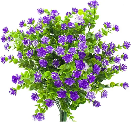Vista 12 de Grunyia 20 paquetes de flores artificiales resistentes a los rayos UV, flores falsas que no se decoloran, plantas sintéticas para jardín, porche