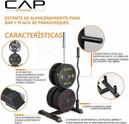 Vista 3 de CAP Olympic Bumper Plate Tree Rack with Barbell Holders, Heavy-Duty Weight Plate Storage Rack for Home Gym, Steel Olympic Plate Organizer Stand