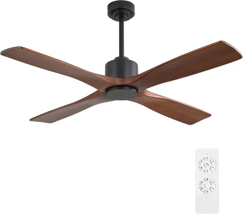 Vista 9 de WINGBO - Ventilador de techo DC de 48" sin luces, 4 aspas de madera maciza talladas, motor DC reversible silencioso de 6 velocidades, ventilador
