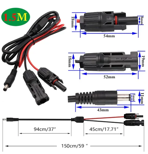 Vista 2 de Adaptador solar macho y hembra a DC 0.217 in x 0.083 in Cable de extensión de energía solar macho para panel solar y conector de generador portátil