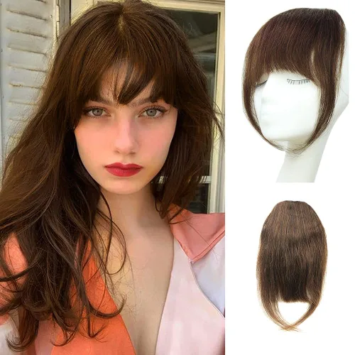 Vista 7 de Extensiones de cabello humano real con flecos, clip en flequillo, con sienes