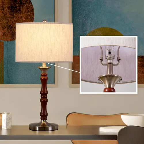 Vista 8 de Lámpara de noche LED para dormitorio, lámpara de escritorio moderna con interruptor regulable y bombilla, lámpara de mesa de madera para mesita
