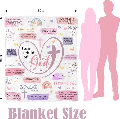 Vista 5 de Regalos cristianos para mujeres, regalos de bautismo para niñas, manta "Soy un hijo de Dios", regalos de bautizo para niñas, regalos religiosos