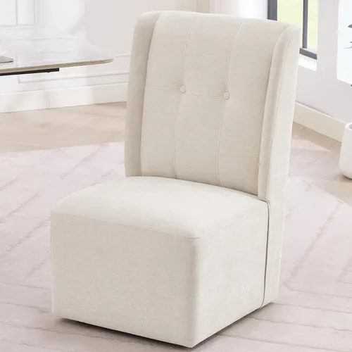 Vista 8 de Silla de comedor con ruedas Immulize Silla de comedor tapizada moderna con ruedas, silla giratoria sin brazos con respaldo alto para cocina, sala