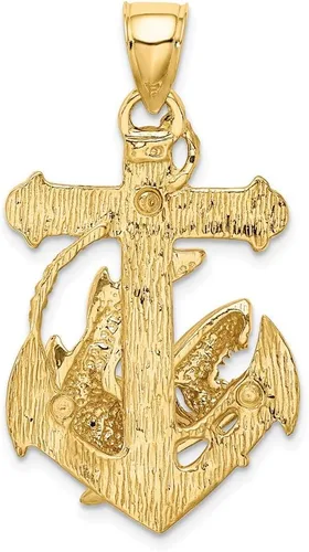 Vista 2 de Colgante de ancla 2D de oro amarillo macizo de 14 k con dije de tiburón - 1.142 in x 0.827 in, Metal