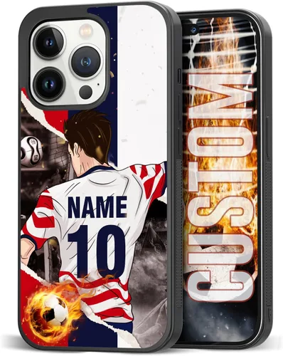 Vista 22 de Fundas personalizadas con nombre y número de fútbol para iPhone 11, 12, 13, 14, 15, 16, 17, 16 Pro Max Plus Mini, Samsung Galaxy Note10 Note20 S8 9