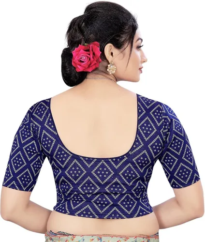 Vista 2 de Indian Hawker Blusa elástica con mangas de codo y saris Sari confeccionada en jacquard de lycra con costuras para mujer