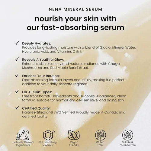 Vista 4 de NENA Skincare Mineral Serum - Suero de vitamina C con ácido hialurónico - Loción facial para hidratación profunda, firmeza y elasticidad - Todo tipo