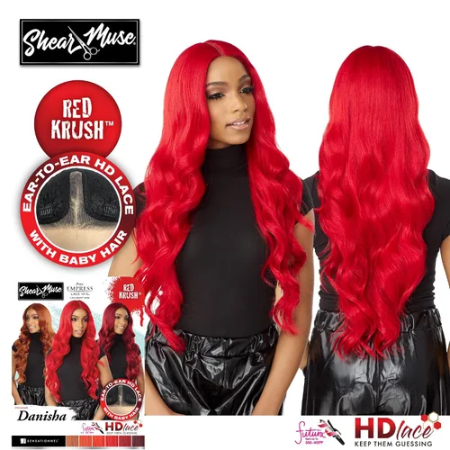 Vista 4 de Sensationnel Peluca de encaje Shear Muse – Danisha Deep Laceparting atada a mano lista para usar unidades sintéticas prediseñadas (1 JETBLACK)