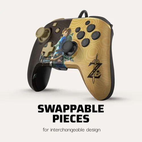 Vista 5 de PDP Gaming Faceoff Deluxe+ Wired Switch Pro Controller - Zelda Breath of the Wild - Link - Gold Black - Official Licensed Nintendo - Customizable