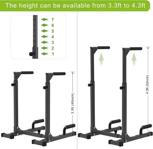 Vista 4 de SELEWARE Adjustable Dip Bar Station, Home Gym Dip Stand T Base with Rubber Feet, Anti Slip Design, Push Up Handles, Adjustable Width & Height
