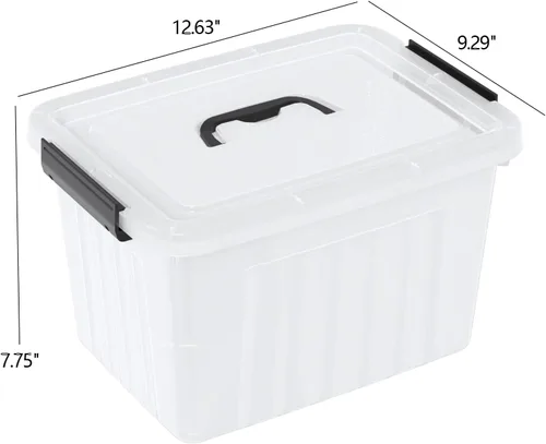 Vista 2 de Contenedor de almacenamiento transparente de 12 cuartos de galón, caja organizadora de plástico con tapa y asas negras, paquete de 6